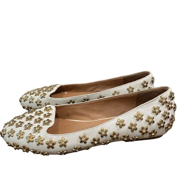 Jeffery Campbell Lbiza White Leather Slip On Daisy Gold & Stone Studded Flats - Picture 3 of 13